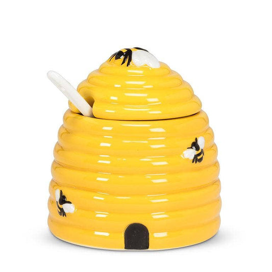 Beehive Covered Jar w/Spoon-4"H