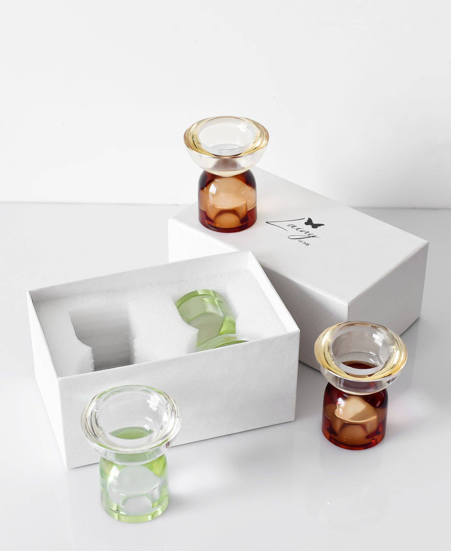 Flip Candle Holders - Clear Green