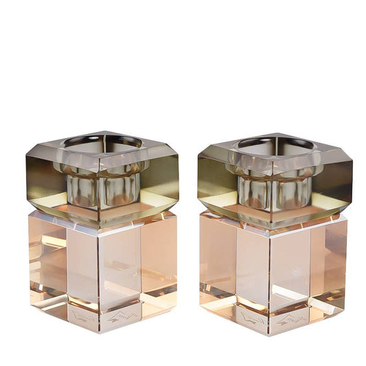 Pair of 3” Two Tone Candleholders: SILVER/AMBER