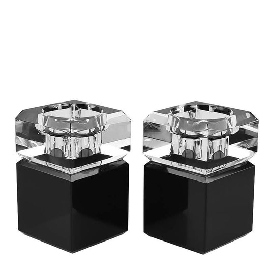 Pair of 3” Two Tone Candleholders: Black/Clear