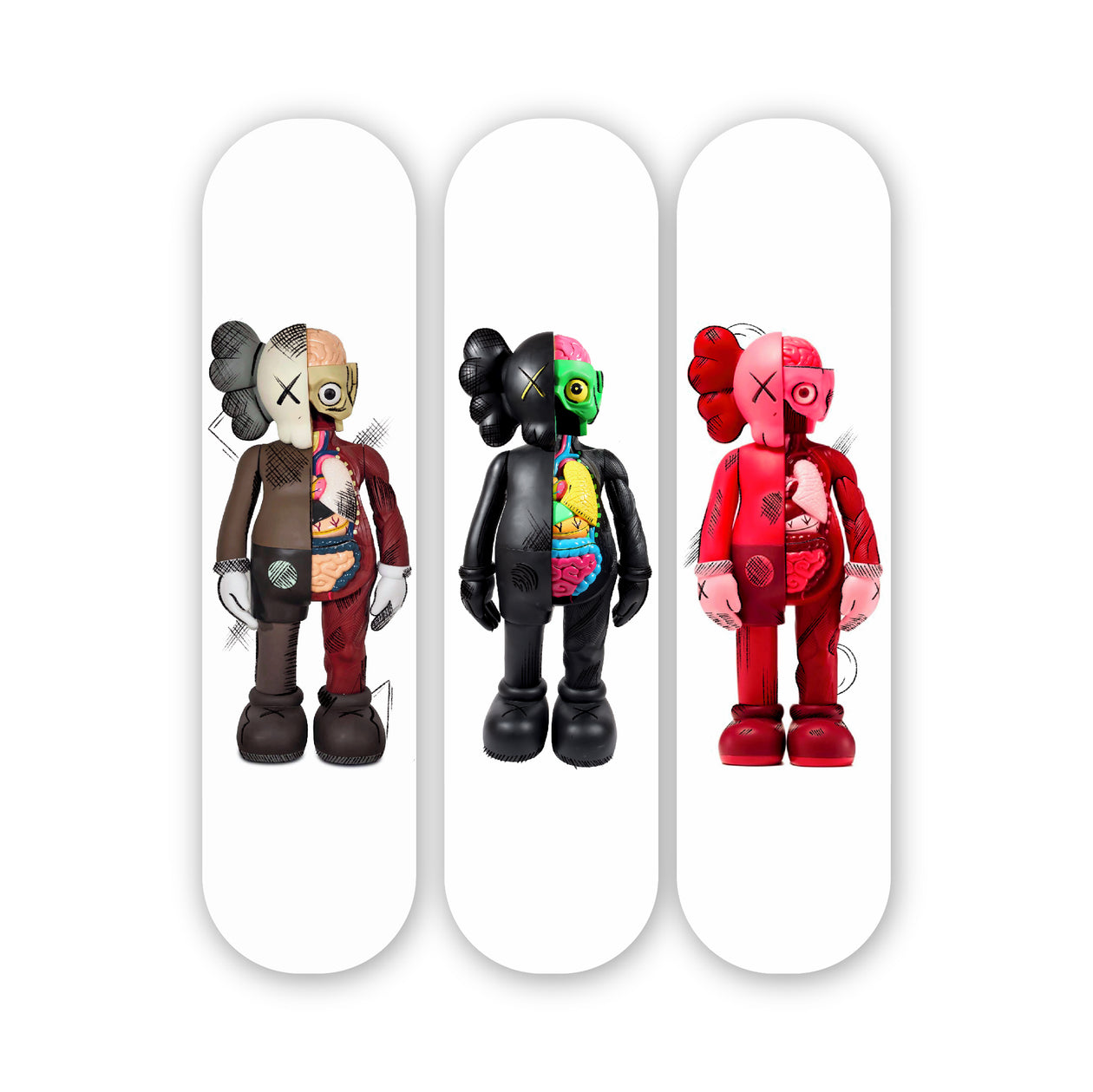 Multi Kaws Inspired Set of 3 - Acrylic Skate Wall Art – Weibi